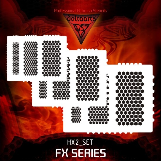Šablony pro aerografii sada Fx medová plástev hexagon aerograf HX2 Set