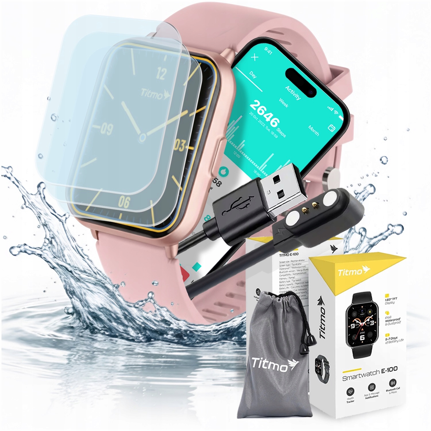 Titmo Smartwatch Zegarek Wodoodporny Damski Róż Sport Rozmowy Pl 3x Szkło
