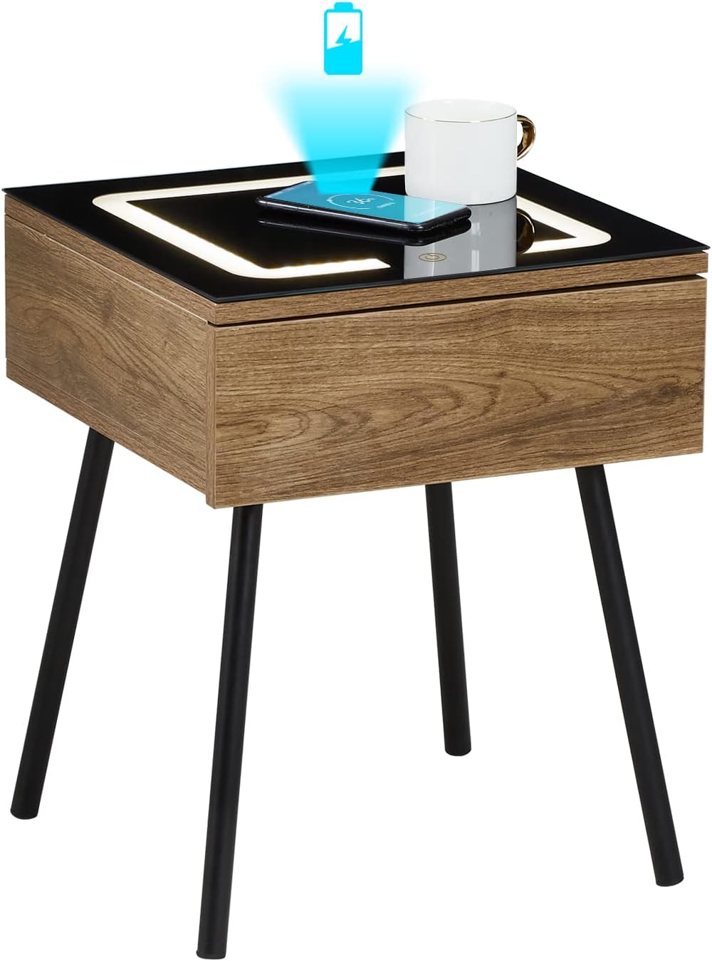 Clipop Nočný Stolík, Led Podsvietenie, Bezdrôtové Nabíjanie, Zásuvka