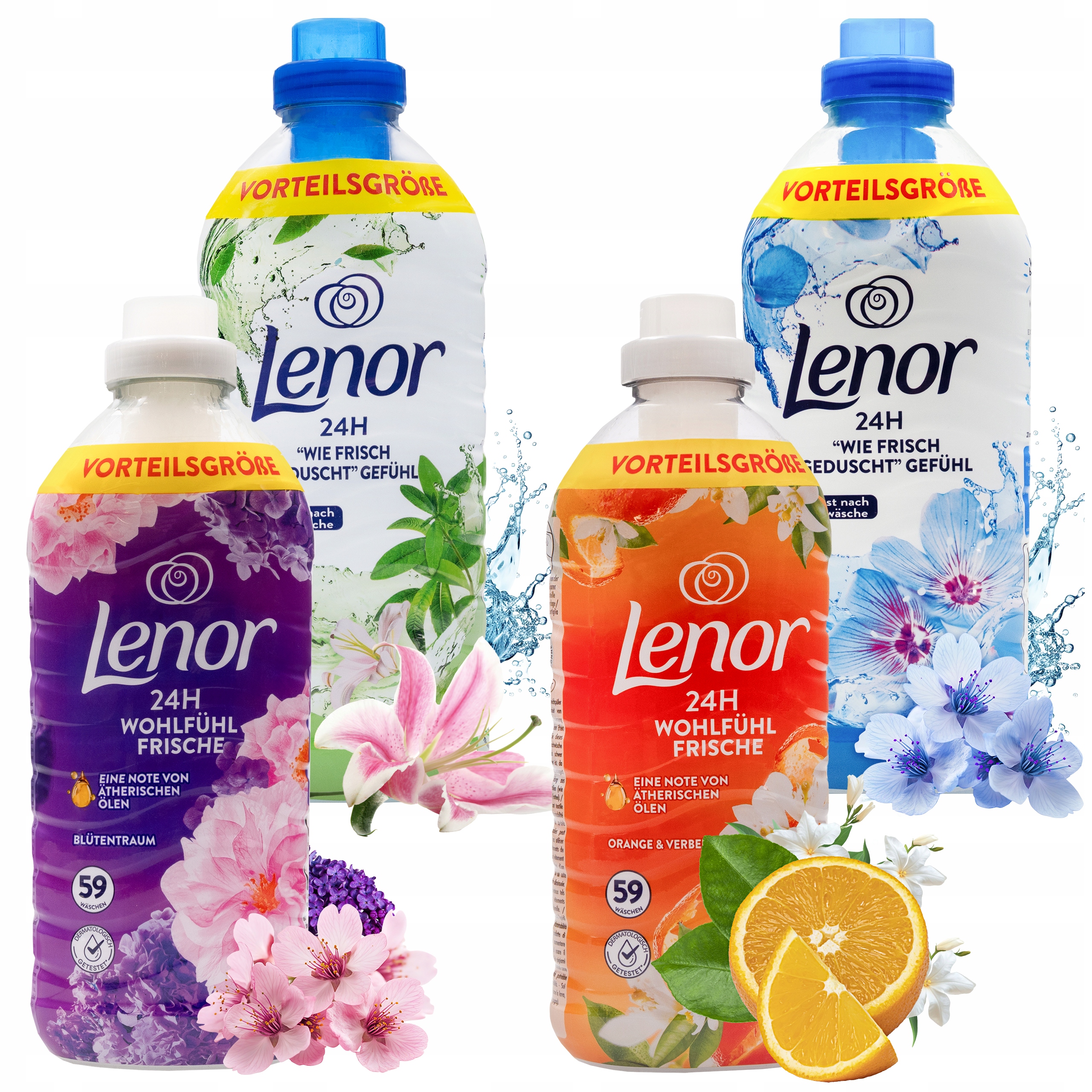 Levně Lenor tekutá aviváž 4x 1200 ml – sada MIX vůní