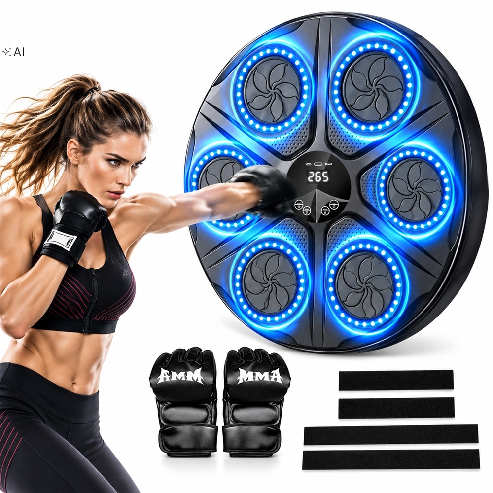 Nástěnný Boxerský Tréninkový Terč S Bluetooth A Hudbou, 1 pár rukavic