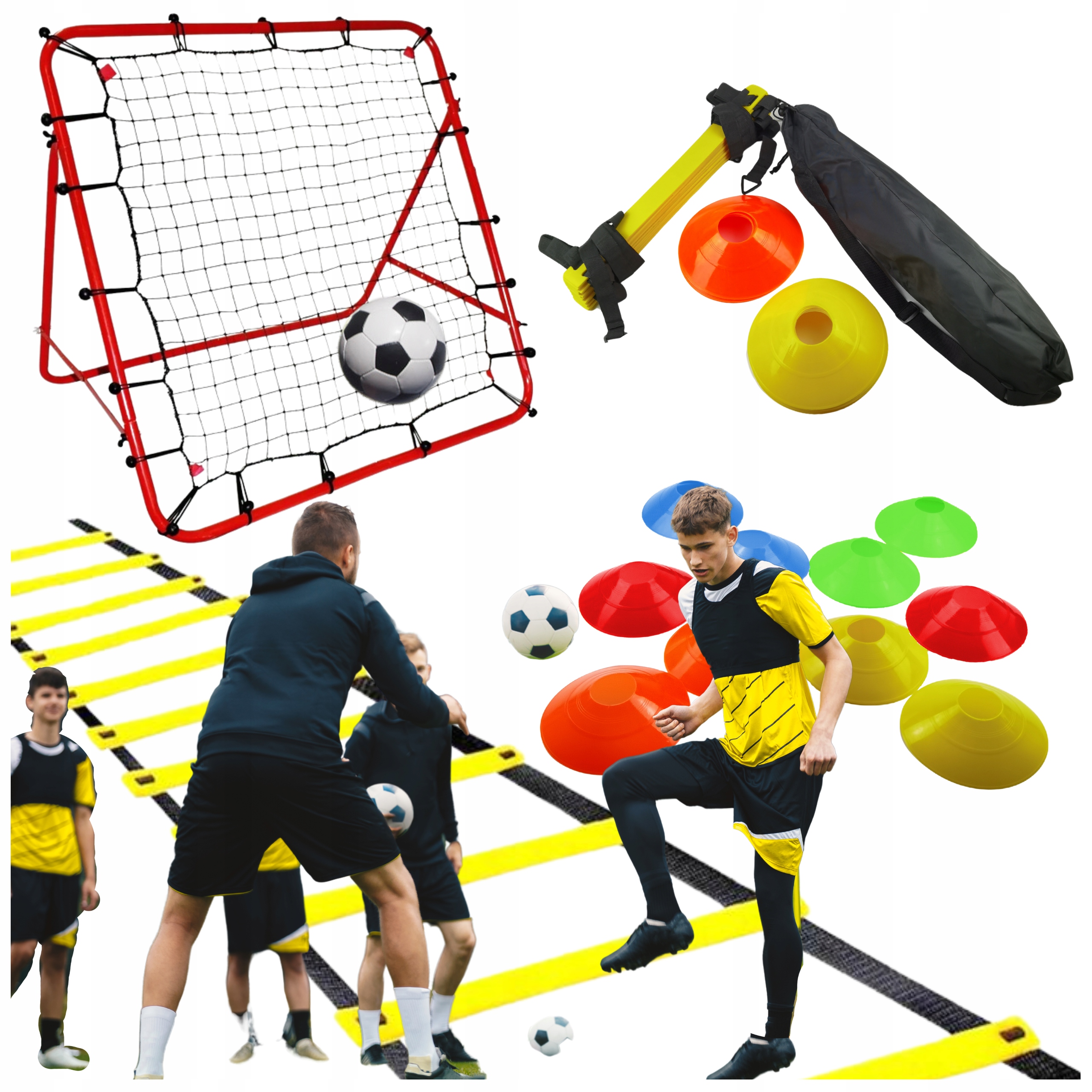 Zestaw Piłkarski Drabinka Koordynacyjna Pachołki Trenażer Rebounder