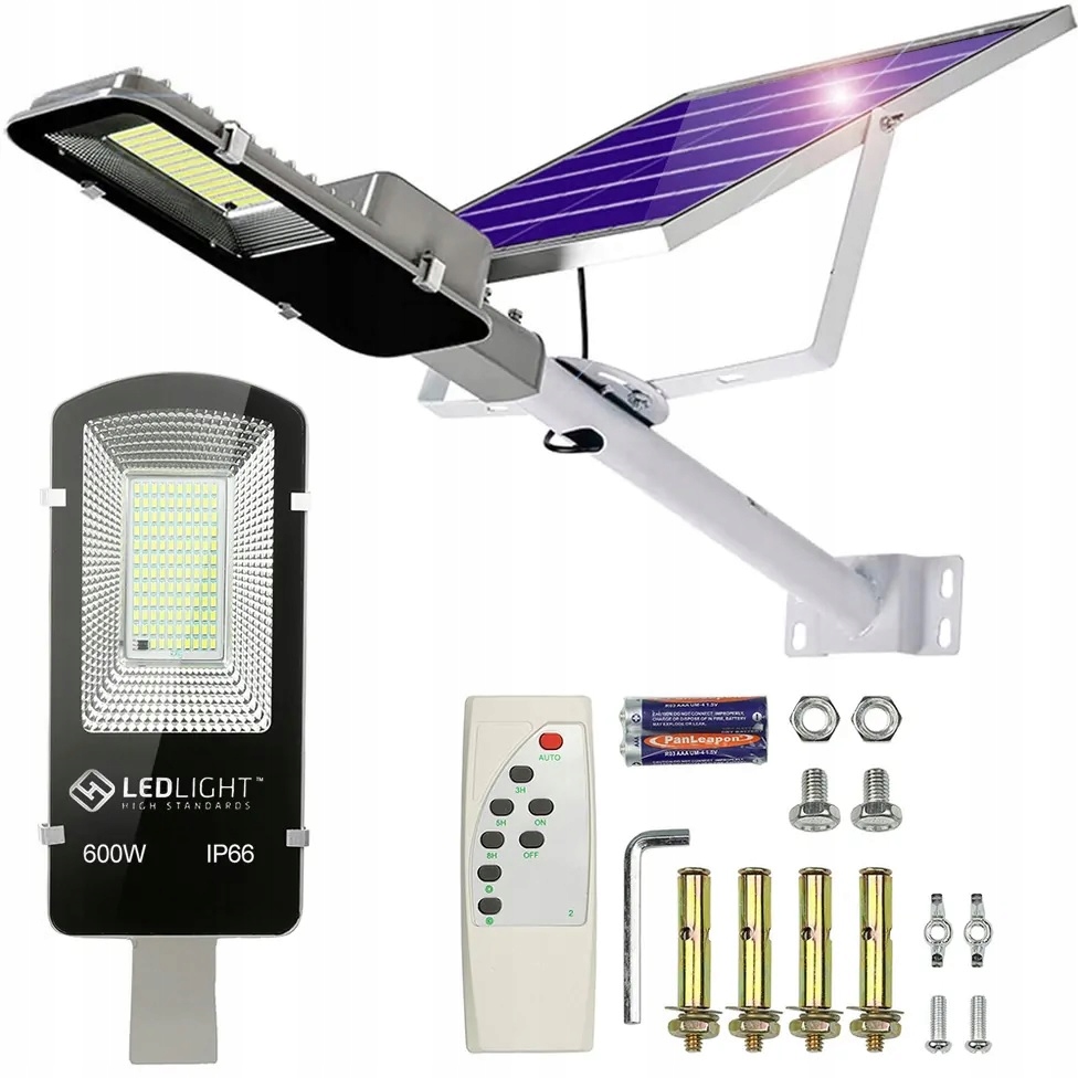 Lampa Solarna Latarnia Ogrodowa Aż 600W Panel Uliczna 102LED Pilot Montaż
