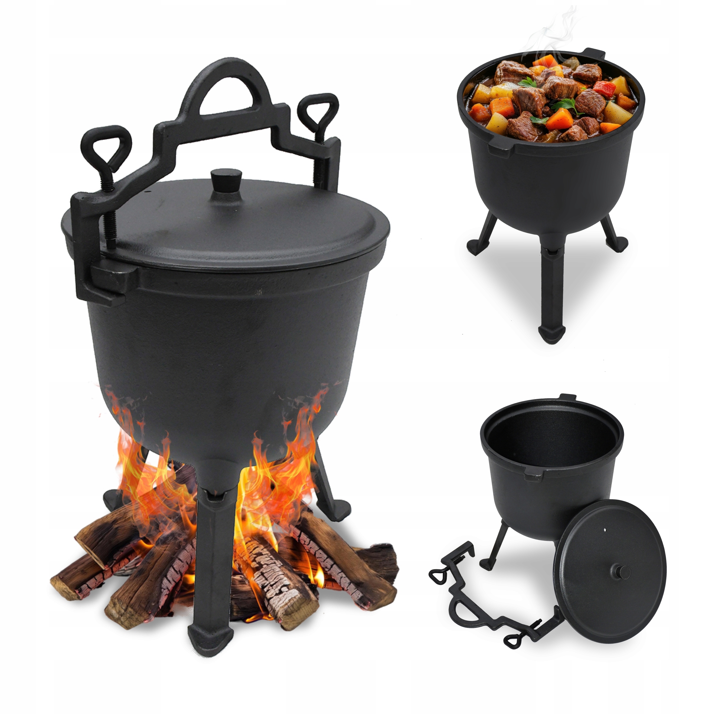 Litinový kotlík 8 l lovecký hrnec pečeně na oheň gril Dárek