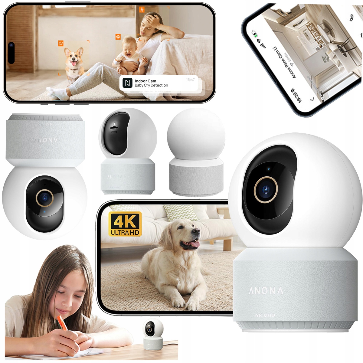 70mai Kamera do monitoringu 4K Uhd Obrotowa 360 Ai Zoom 8x Ir Anona Pano