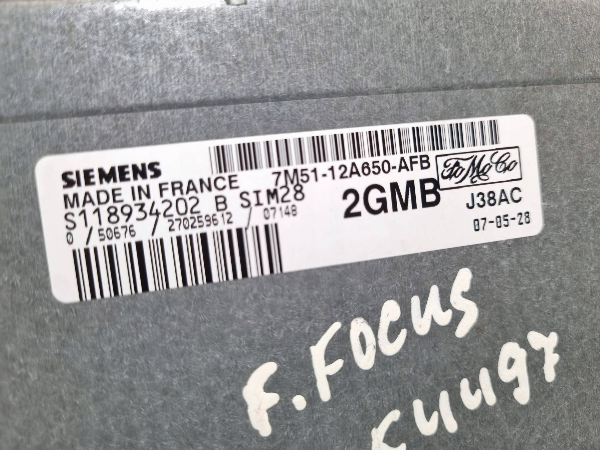 control unit of the engine Ford Focus 2 2007 7M51-12A650-AFB