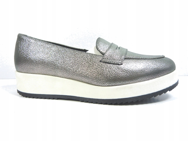 

srebrne półbuty sneakersy platform skóra Karino 39