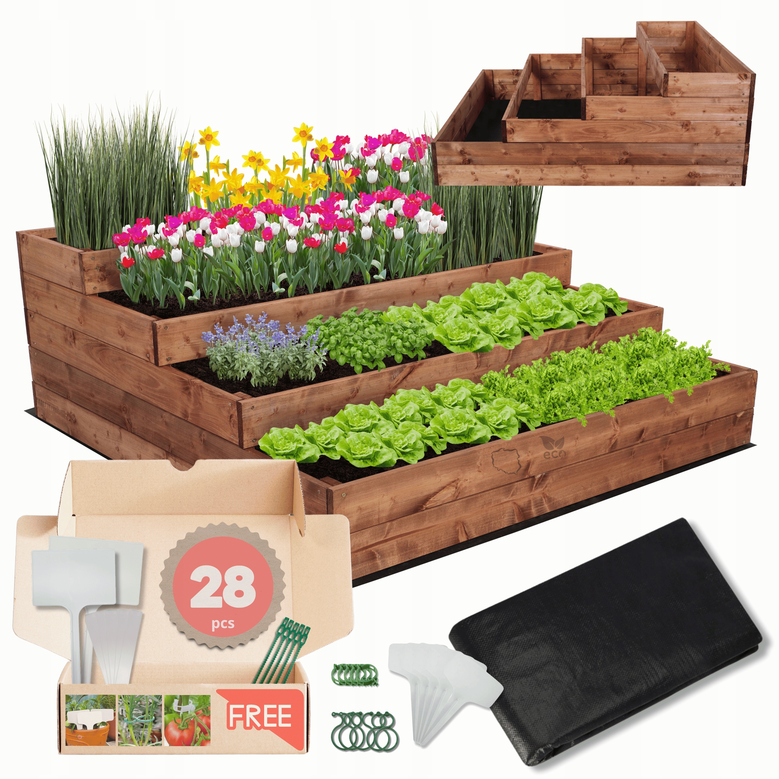 Zeleninový Záhon drevený kvetináč kaskádový záhon impregnát 45x120x120