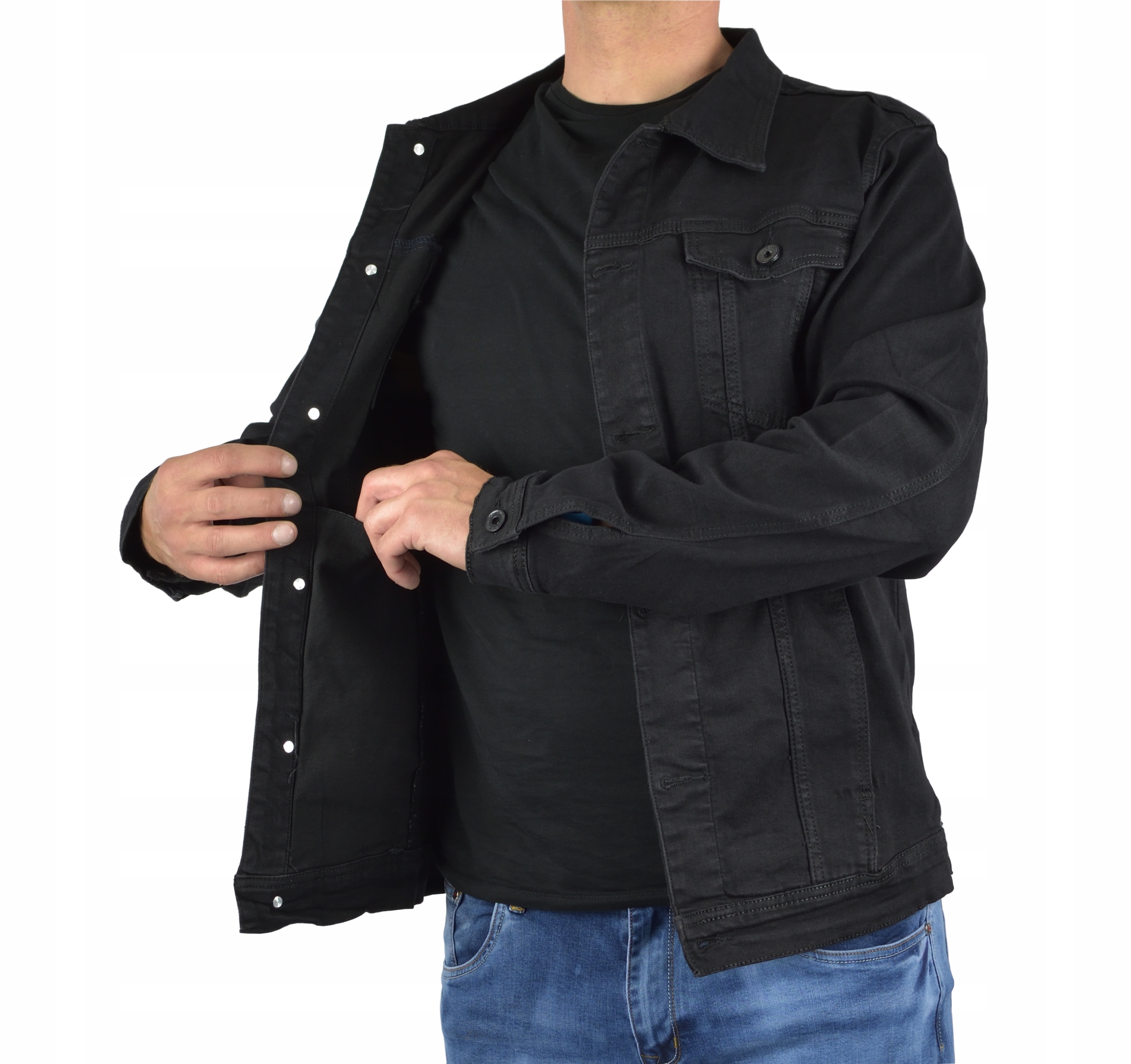 KATANA JEANSOWA CZARNA KURTKA MĘSKA VIMAN L Wzór dominujący bez wzoru