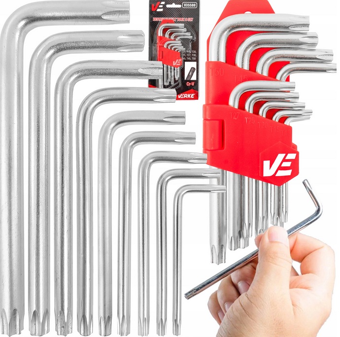 Verke V35500 Zestaw Kluczy Torx 9szt Krótkie T10-T50 Zestaw Kluczy Imbusy