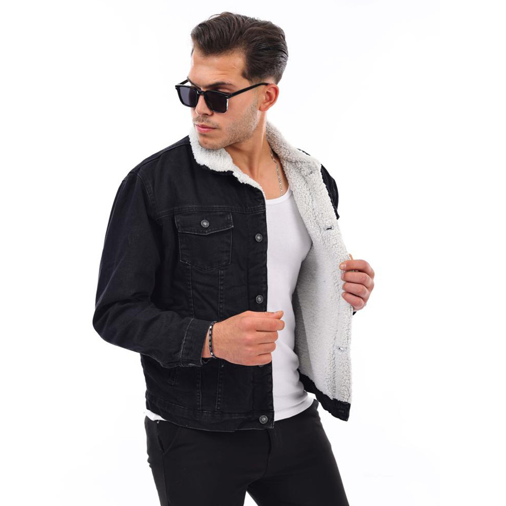 Megaman bunda pánská HJ-3000 riflová, jeans, džíska, kožíšek XXL černá