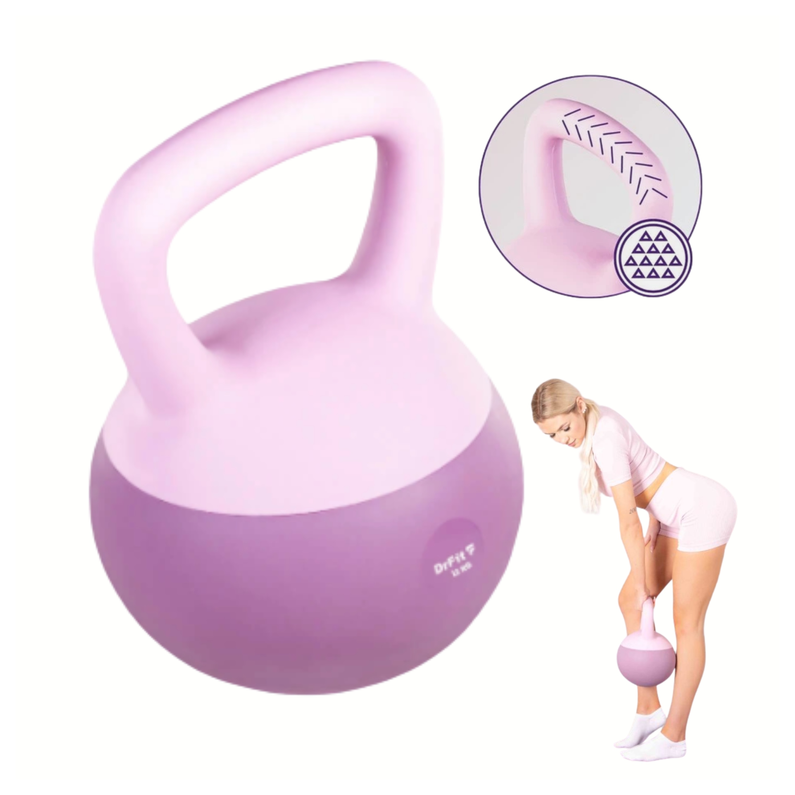Kettlebell 12kg DrFit Fioletowy Miękki Piaskowy do Treningu w Domu
