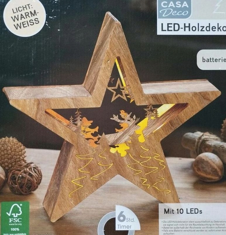 

Gwiazda Brązowa Drewniana jeleń 10led 34cm