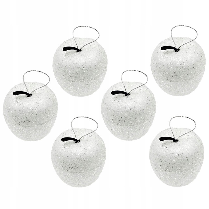 BOMBKI ZAWIESZKI ŚWIĄTECZNE JABŁKA BIAŁE BROKAT OZDOBA DEKORACJA 4,5CM 6SZT