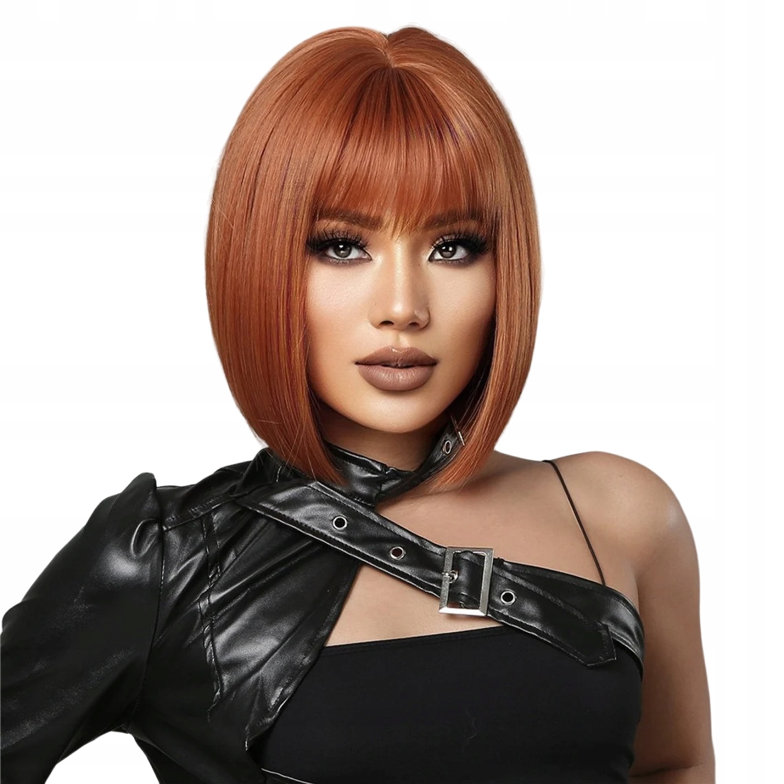 Peruka ruda bob z grzywką peruki damskie włosy jak naturalne czepek