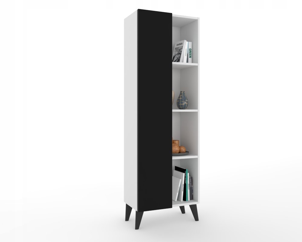 Vitrína Rtv Komoda Vysoká Skandinávské Nohy Bílá Matná Černá