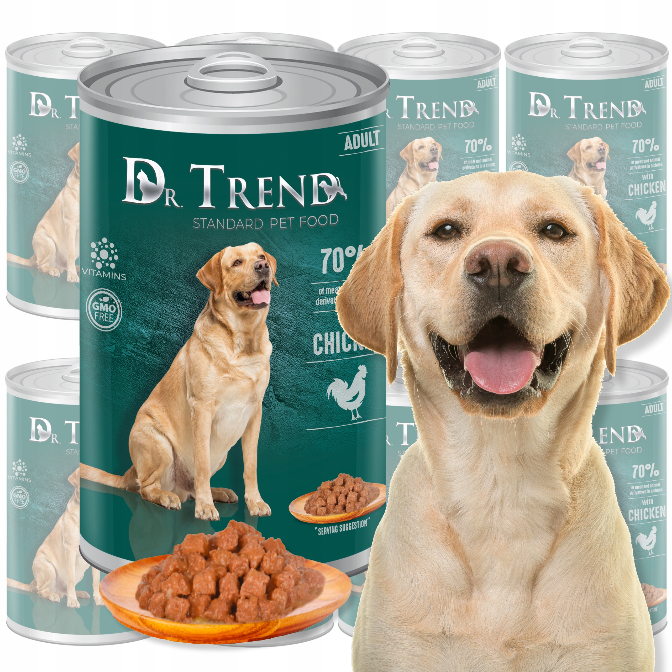 Levně Dr. Trend vlhké krmivo pro psy plemen s kuřecím masem 70 % masa 8 x 1250 g