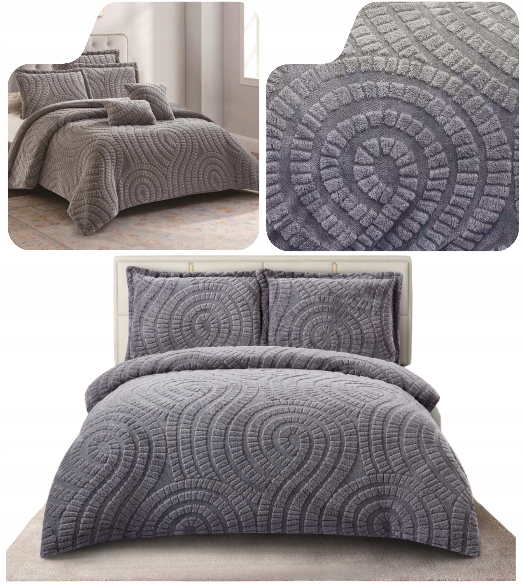 Komplet Pościeli Miś 160x200 +2x70x80 cm Flanelowa Miękka Pościel Struktura