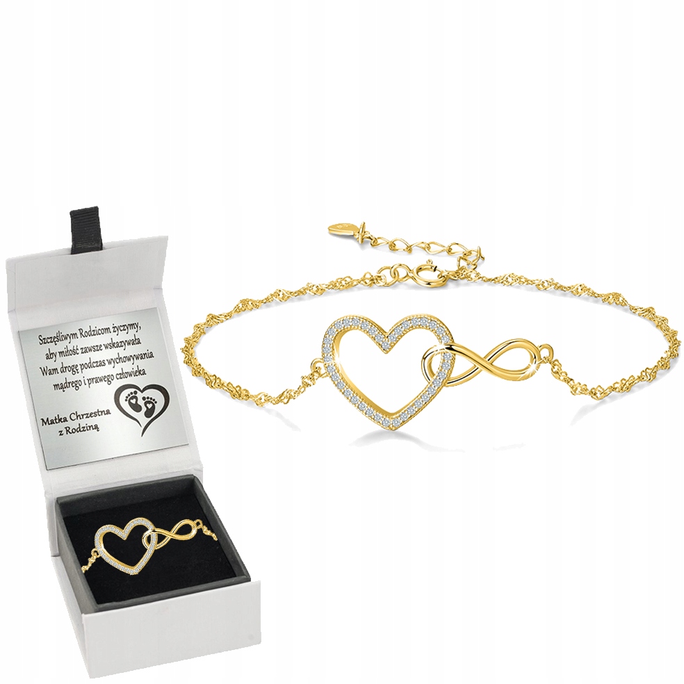 Zlatý Náramek 925 Srdce Nekonečno Pozlacené Stříbro Gravírování