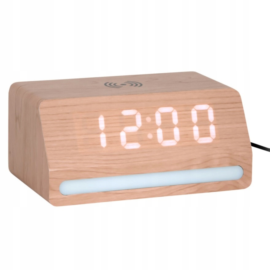 Drevený Led budík s nabíjačkou do spálne, obývačky, kancelárie Retro