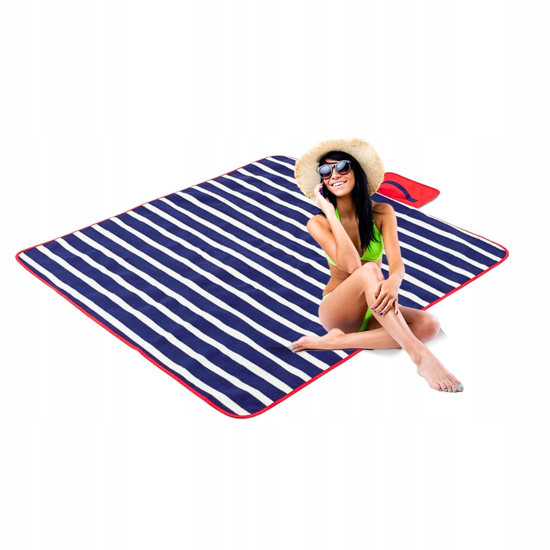 DUŻY KOC NA PLAŻĘ, PIKNIK, PODRÓŻNY, PLAŻOWY- MATA 120x135 WODOODPORNY Kształt prostokątny