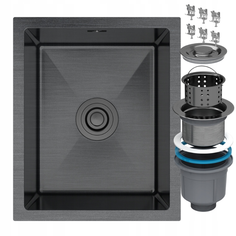 1-KOMORA Závesný Oceľový Drez Čierny BARI37