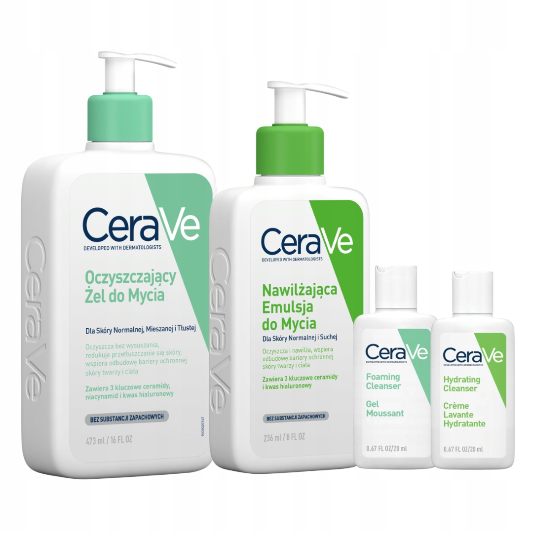 CeraVe Emulsja Nawilżająca do Mycia 236ml, Żel Oczyszczający 473ml