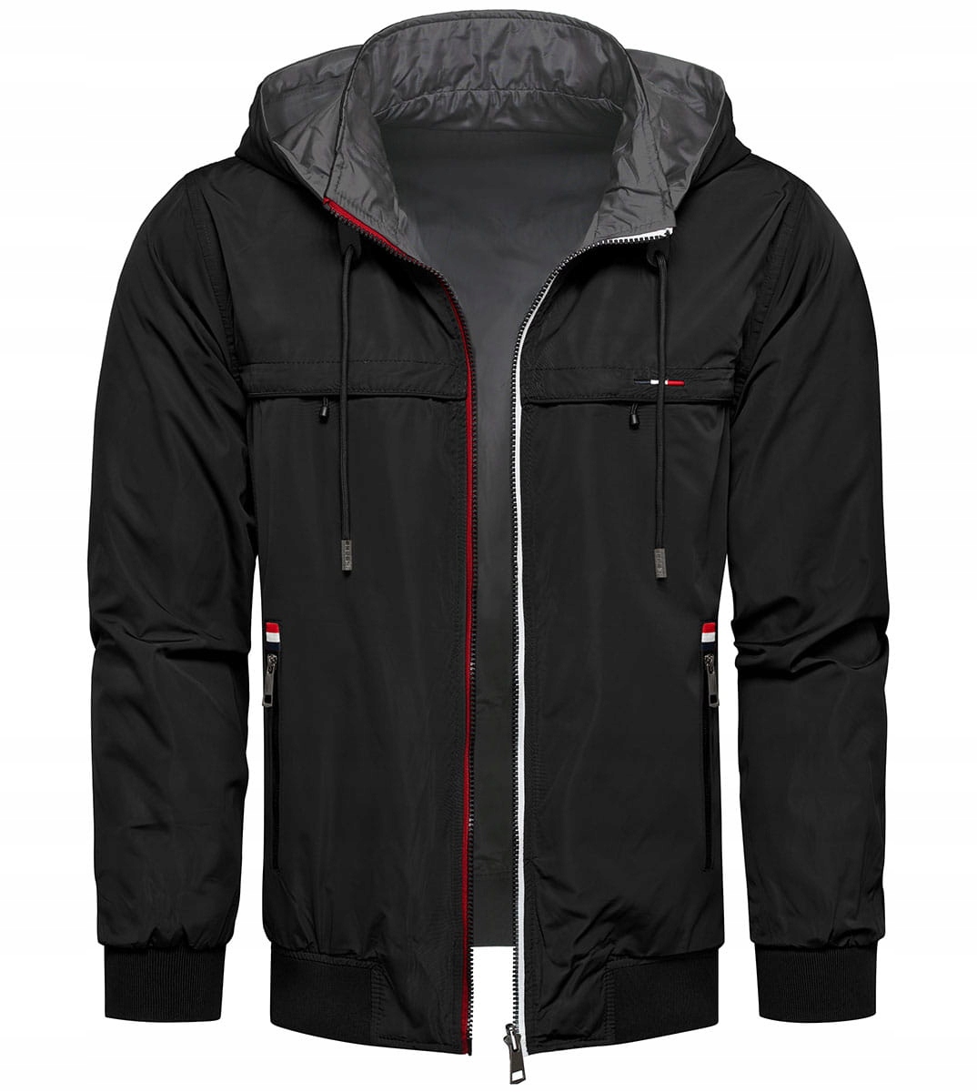 Pánská oboustranná přechodová bunda s odnímatelnou kapucí, černá, XXL