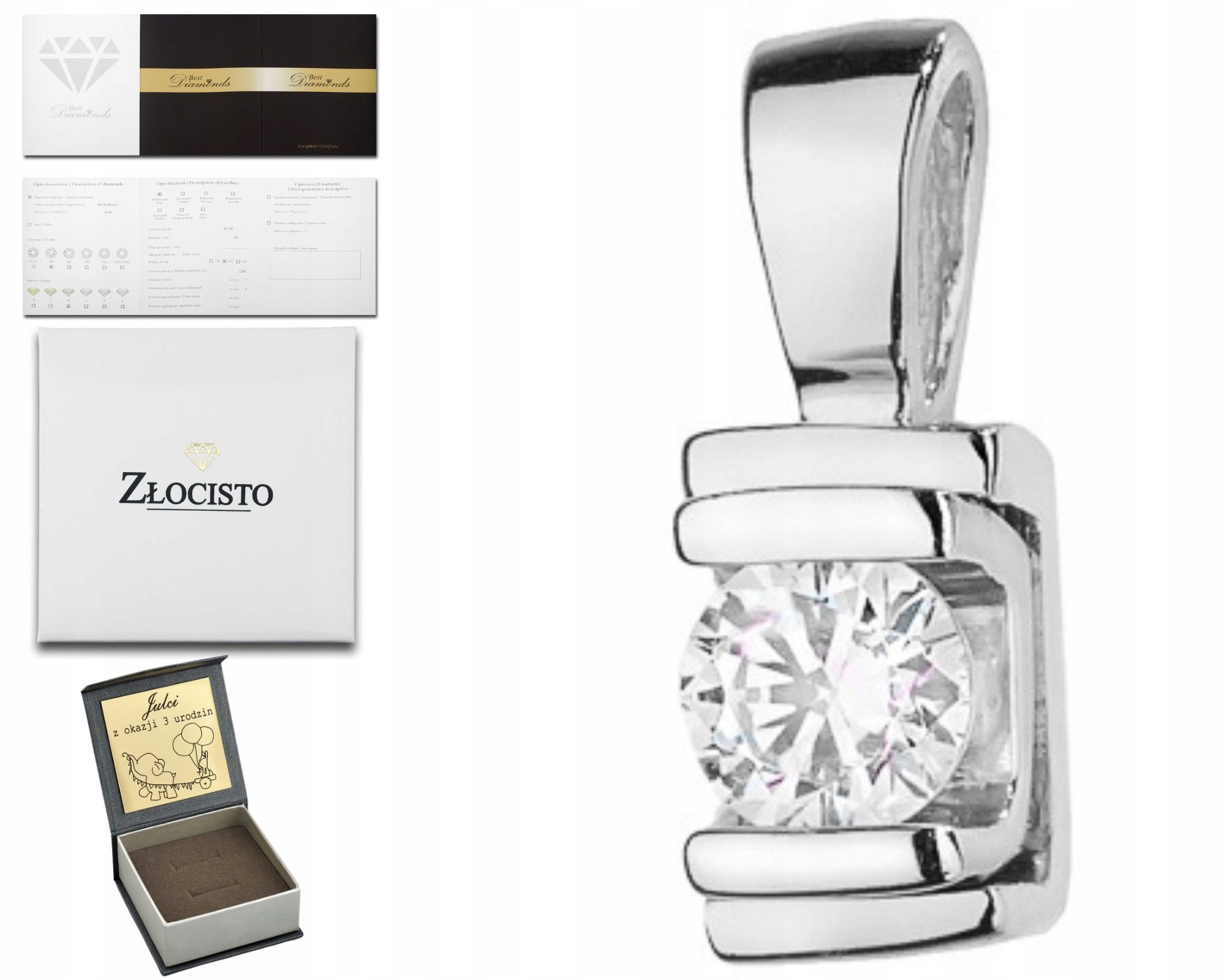 Zlatý Přívěsek Přívěsek S Briliantem, Bílé Zlato