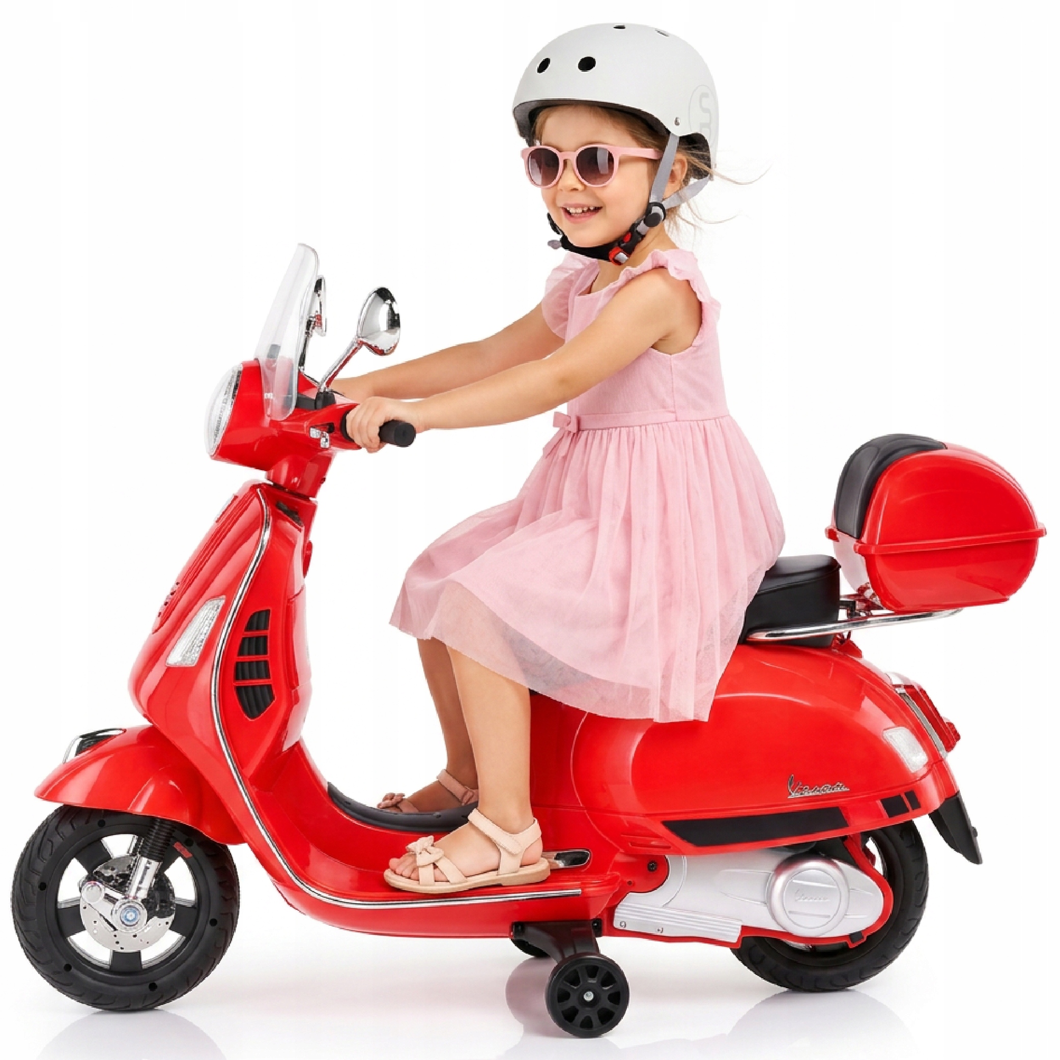 Vespa dla dziecka Skuter na akumulator Jeździk z kuferkiem Maxi