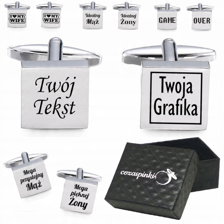 

Spinki do mankietów z grawerem Twój Tekst +grafika