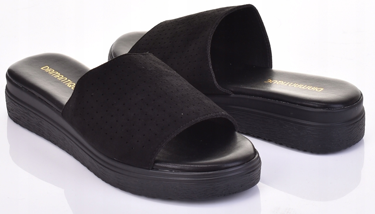 SOLIDNE KLAPKI DAMSKIE NA PLATFORMIE ZAMSZOWE WYGODNE Wzór dominujący bez wzoru