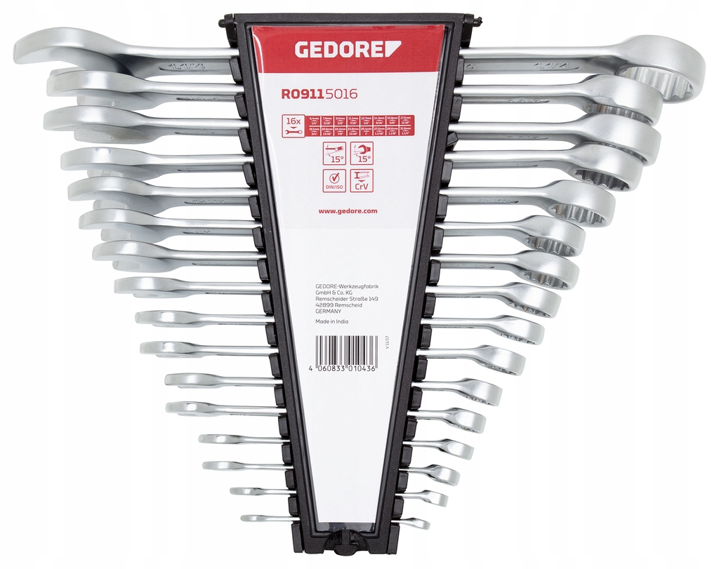 Gedore Red Sada očkových kľúčov, plochých, 1/4" – 1.1/4", 16ks