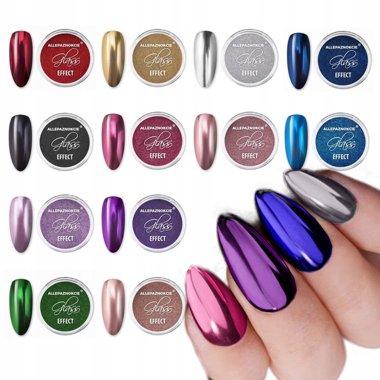 12x pyłek Glass Efekt Lustra Mirror Zestaw 12szt