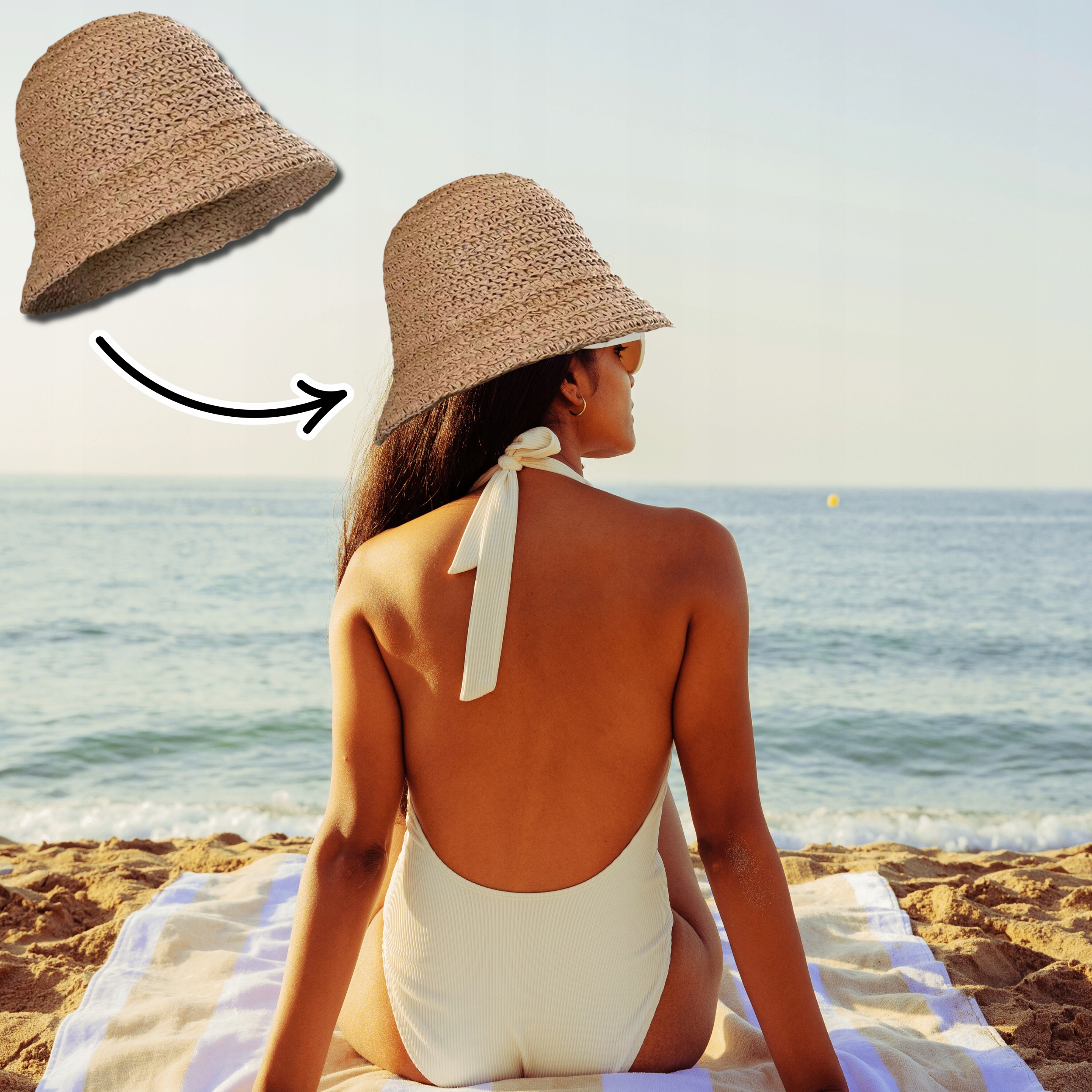 KAPELUSZ PLAŻOWY RYBACKI BUCKET DAMSKI BRĄZOWY CZAPKA PRZECIWSŁONECZNY HAT Odcień słomkowy