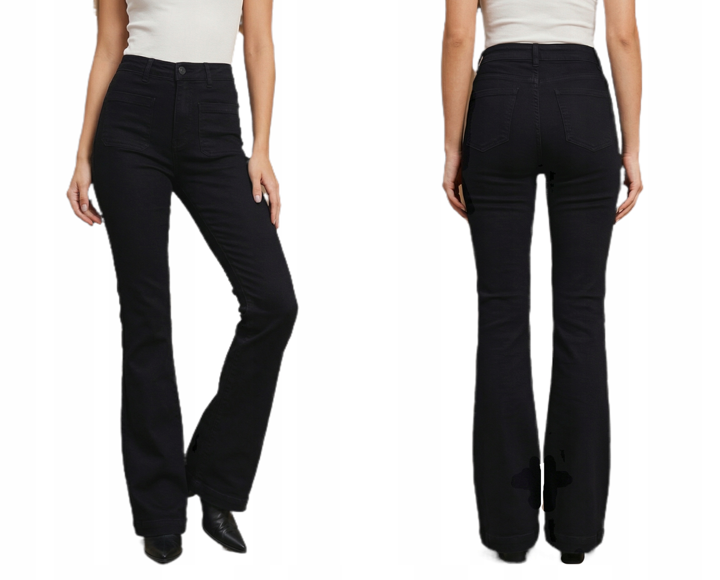 Spodnie Damskie Jeansy Szerokie Wide Leg Flare Dzwony Elastyczne Czarne S