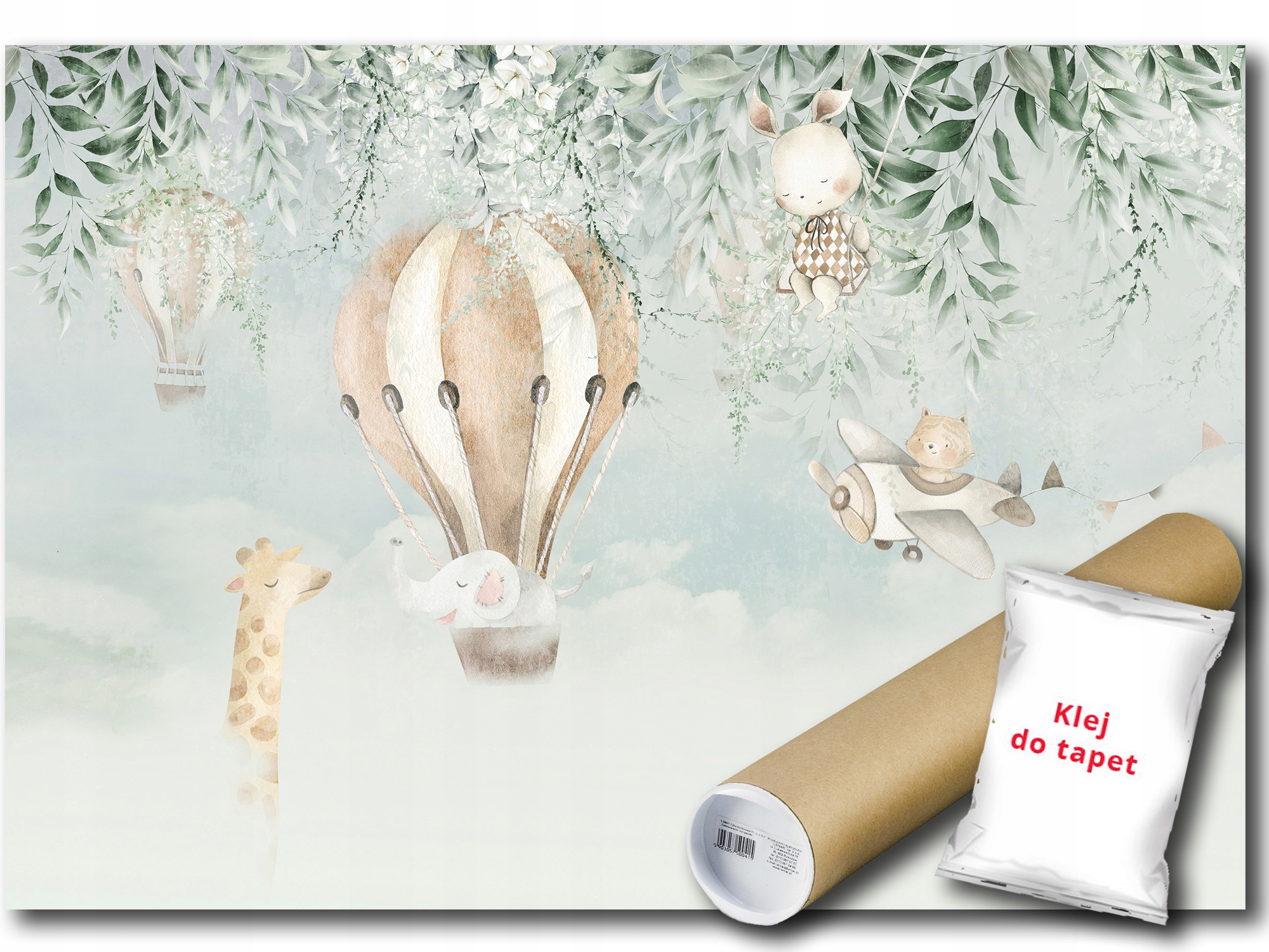 Vinylová Fototapeta Zvířátka Balón Letadlo Listy 152x104