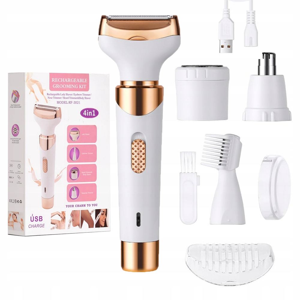 GOLARKA DAMSKA DEPILATOR DO CIAŁA MIEJSC INTYMNYCH USB 4W1 WODOODPORNA