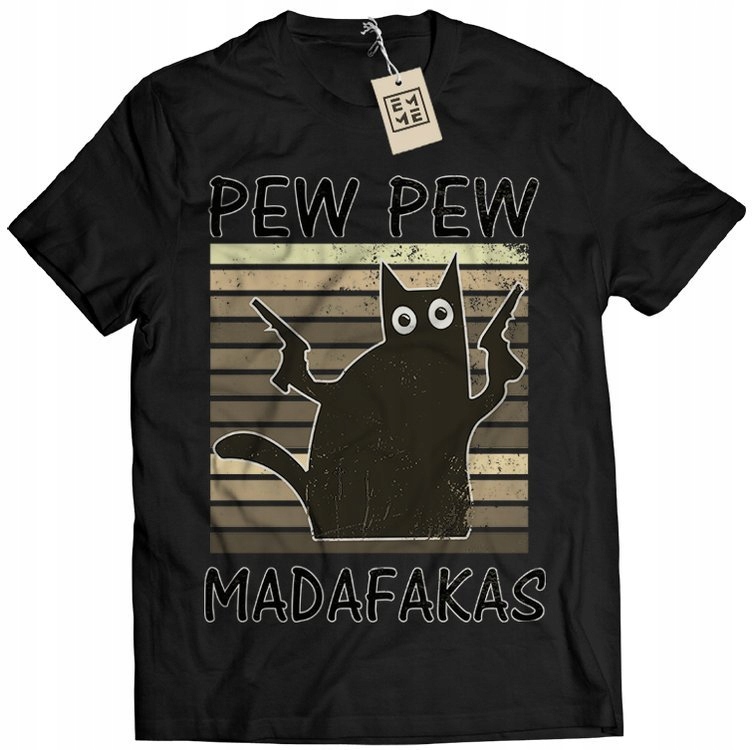 

Męska Koszulka Z Kotem Pew Pew Madafakas XL