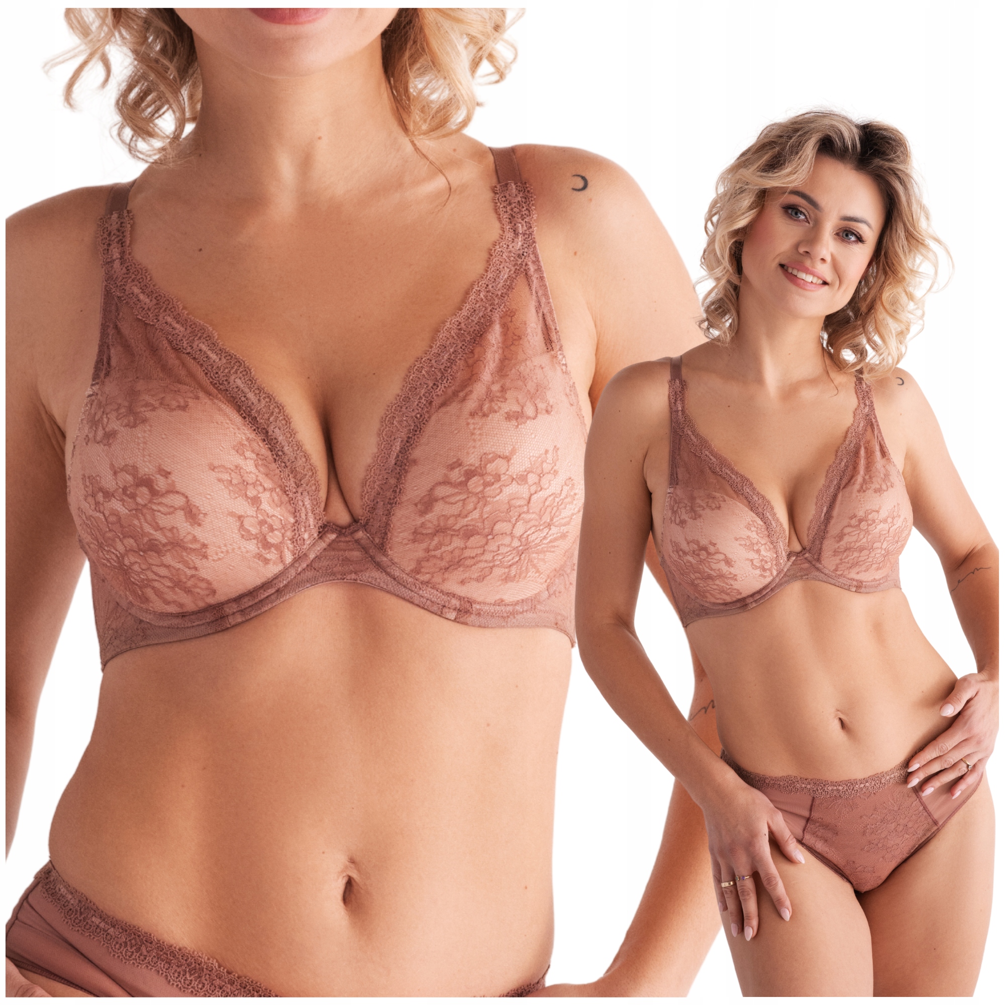 Push-up krajková podprsenka bralette kakao Lemax Mercedes 65F