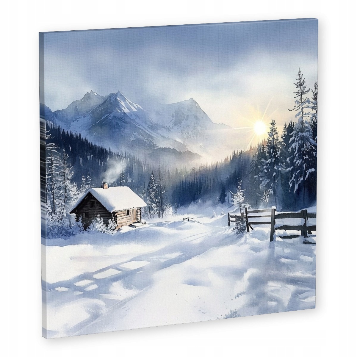 Obraz Na Plátně Canvas Krajina Zima Sníh Závěje Hory Chata Slunce 80x80