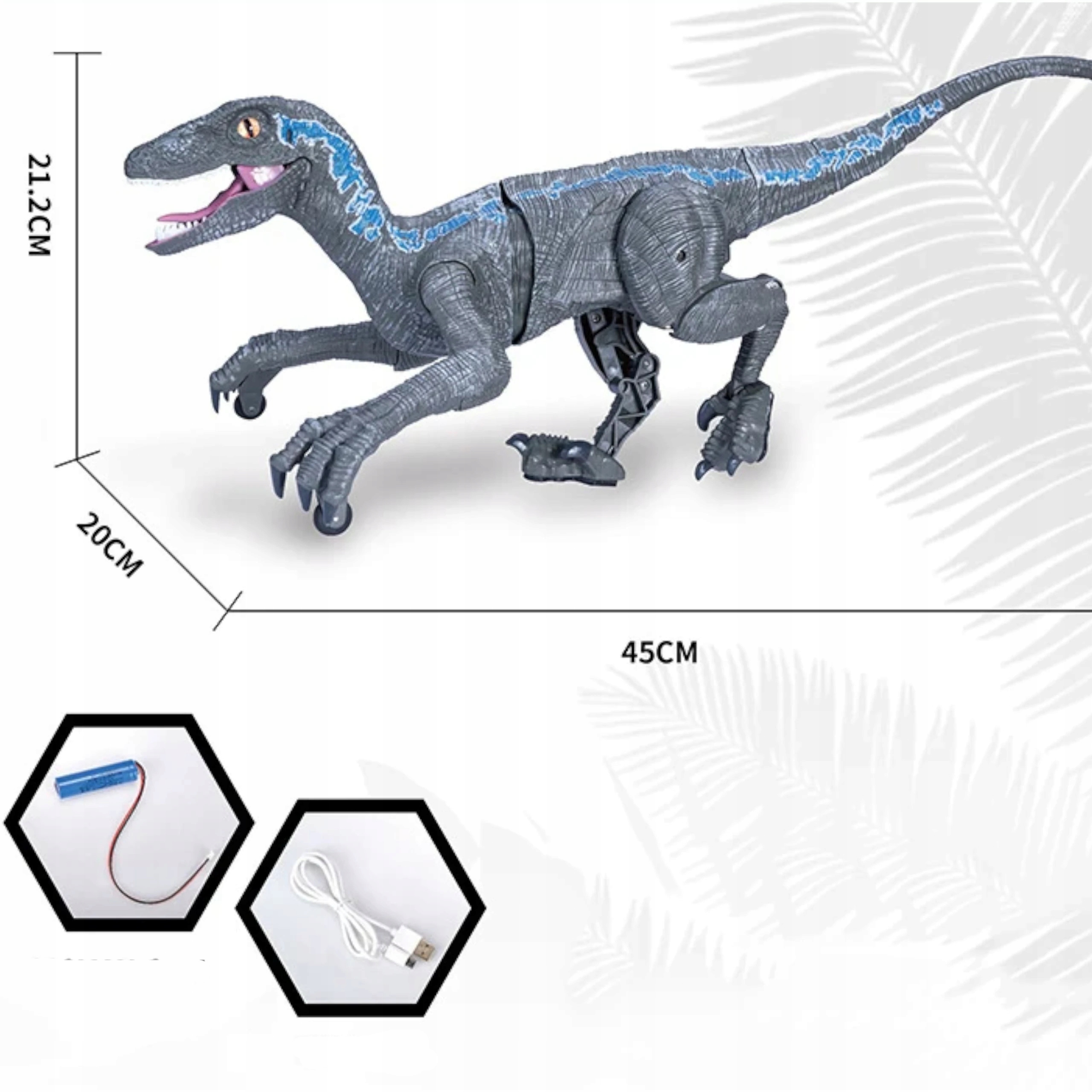 Dinozaur Velociraptor zdalnie sterowany pilot port usb dźwięki QX024Sz Efekty dźwiękowe podświetlenie LED ruchowe