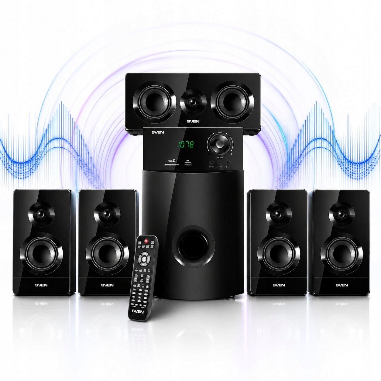 Sven HT-210 Sada reproduktorov 5.1 Bluetooth Fm rádio čierna pre Tv Pc Optyk