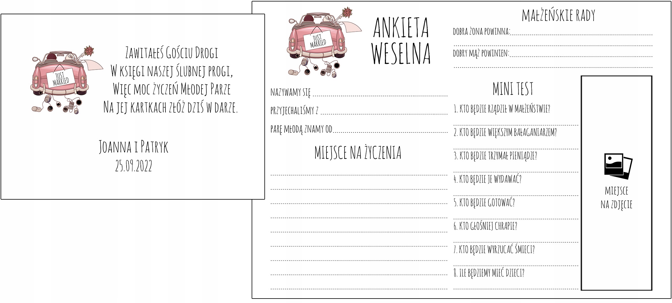 KSIĘGA GOŚCI NA WESELE ŚLUB Z ANKIETAMI PERSONALIZOWANA DREWNIANA PAMIĄTKA Cechy dodatkowe możliwość personalizacji