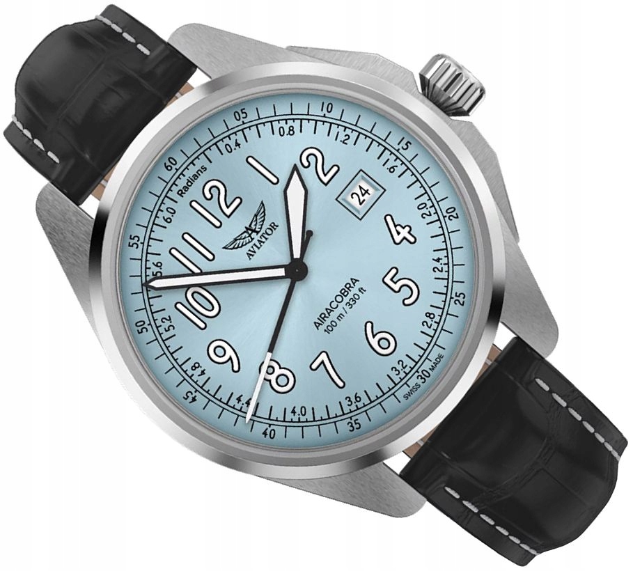 Zegarek Męski Aviator V.1.38.0.328.4 Airacobra Szwajcarski Pilot Błękitny