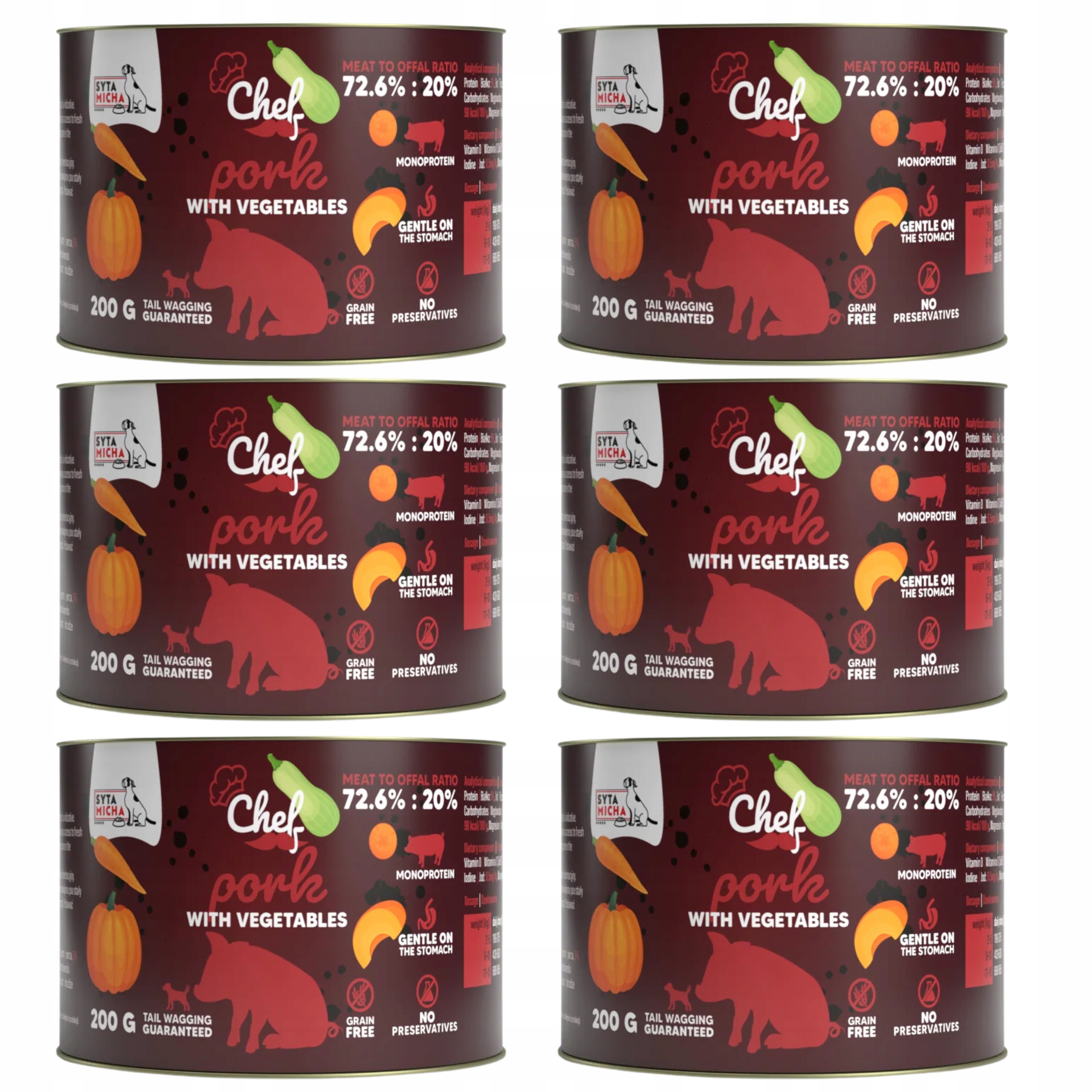 Levně Syta Micha Chef krmivo pro psy vepřové maso se zeleninou 6 x 200 g