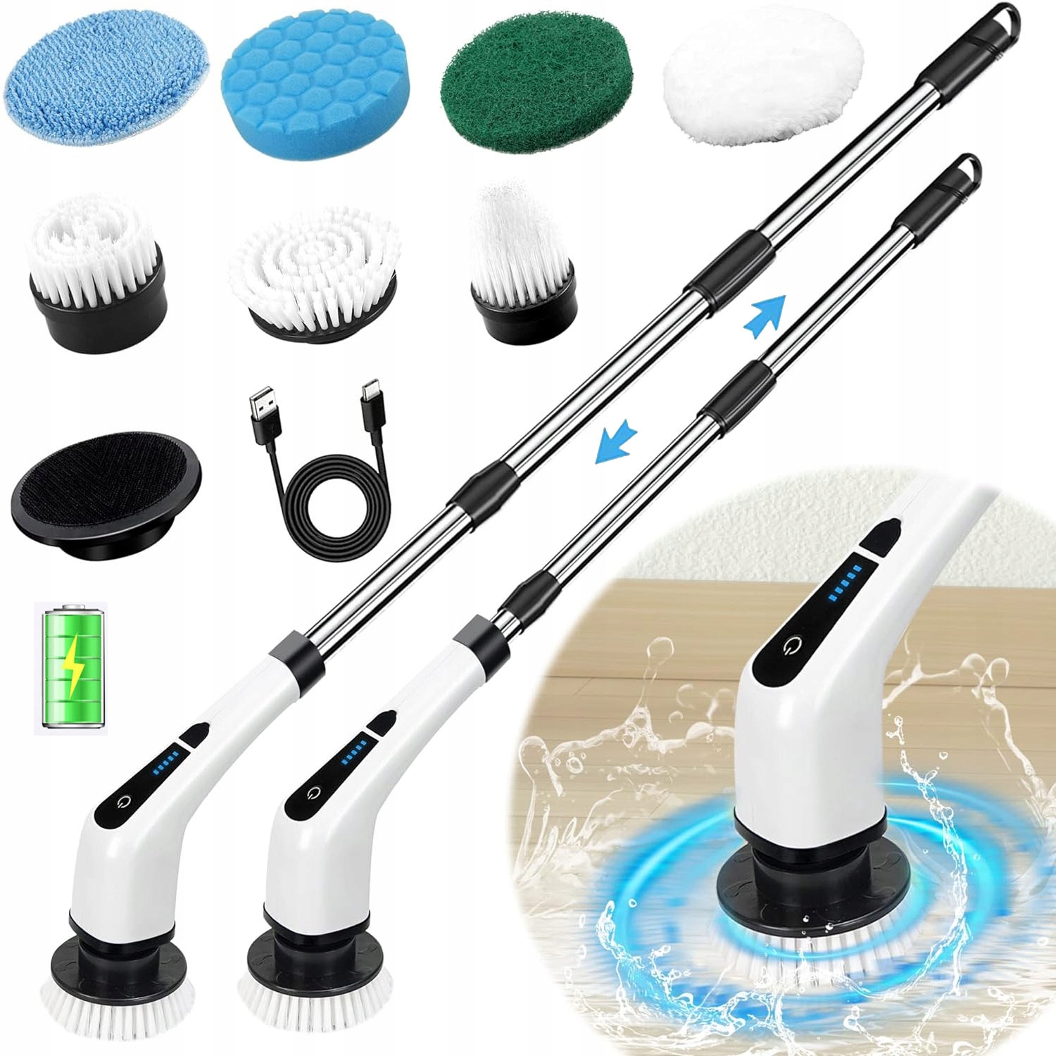 Levně Elektrický Vířivý Mop Elektrický Rotační Kartáč S Baterií 9V1