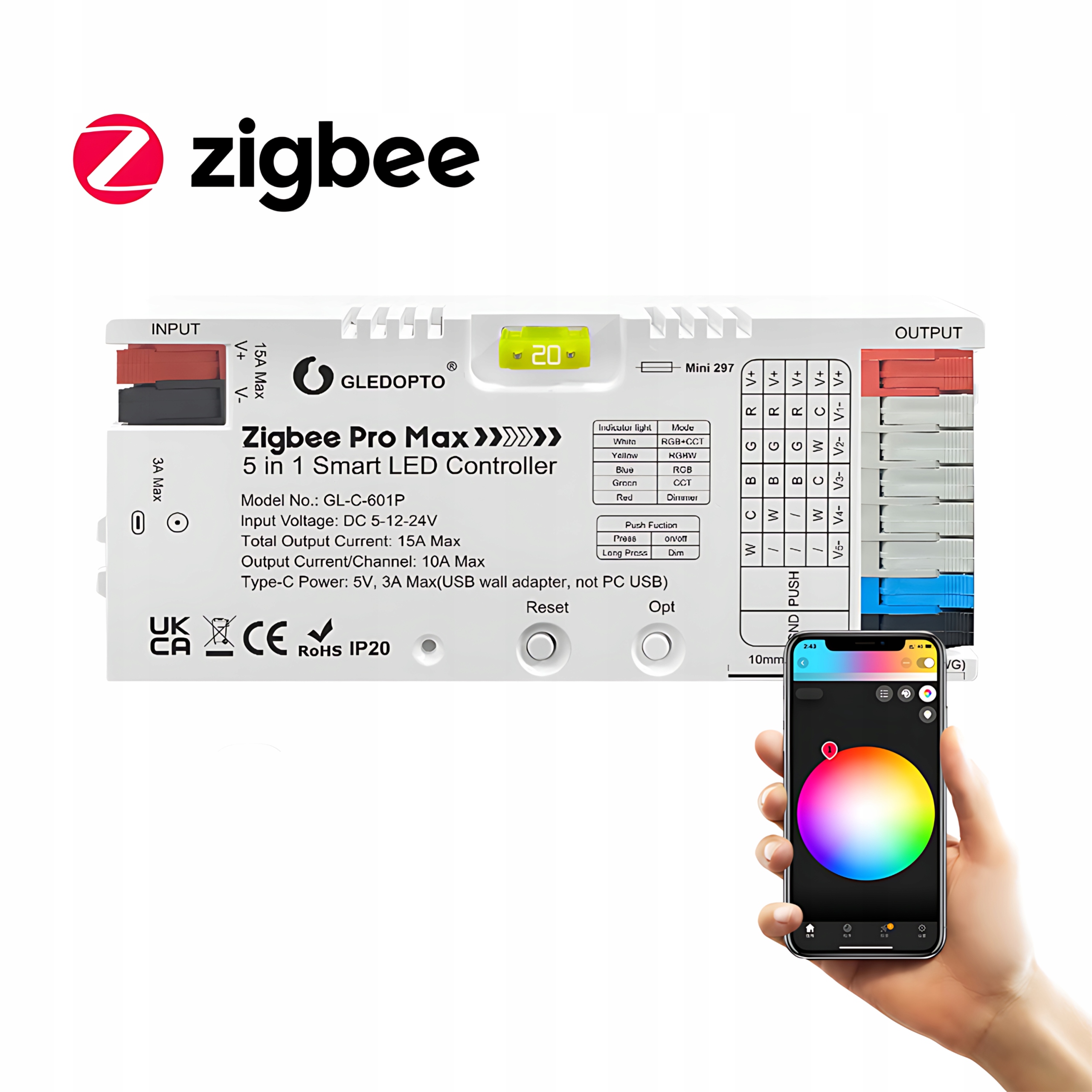 Ovladač ZigBee 5 v 1 Led pásek Tuya Smart Home Assistant Hue 5-24V
