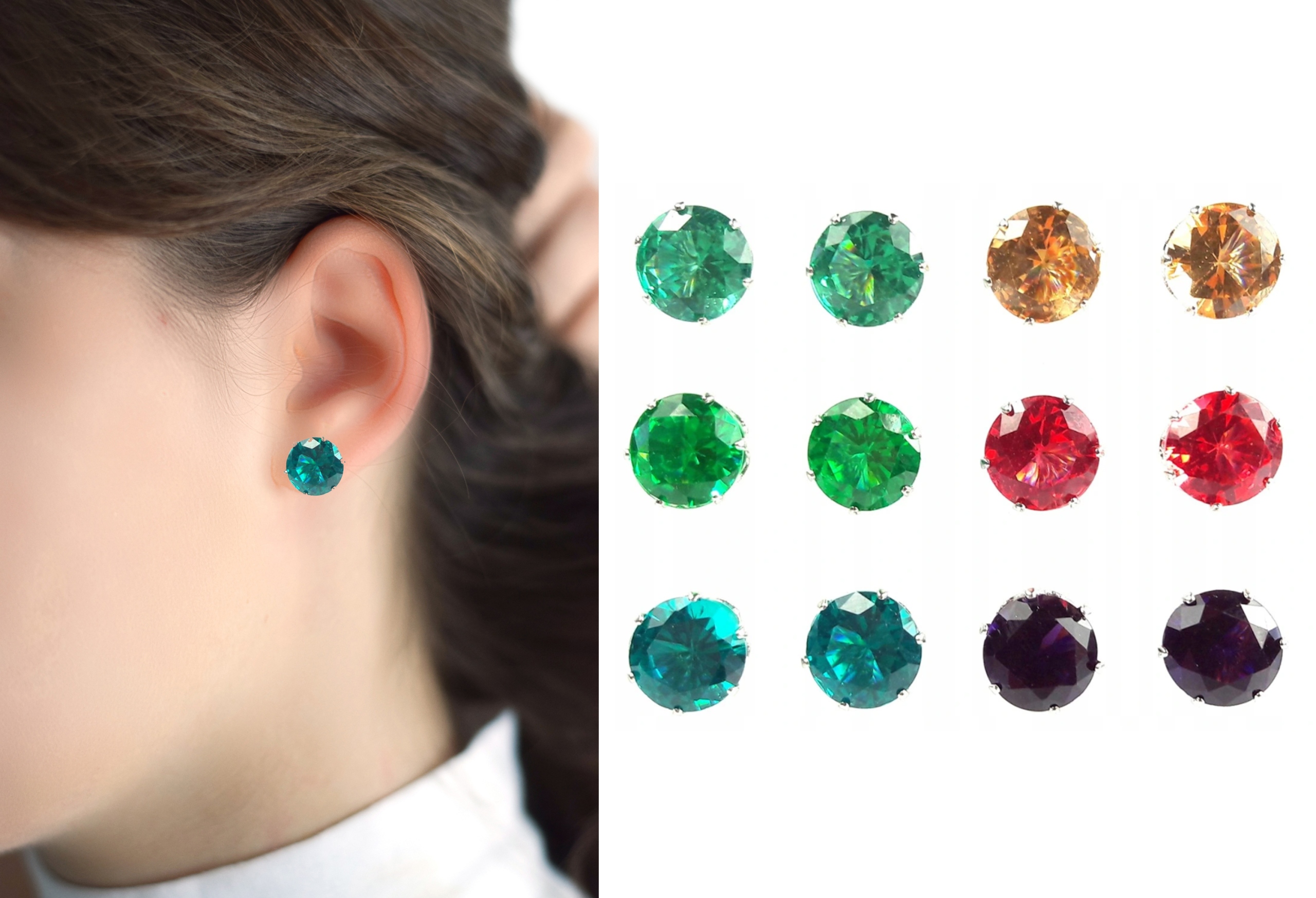 

Kolczyki cyrkonie okrągłe 10mm 6 par zestaw