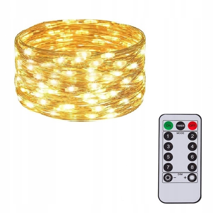 Lampki druciki na baterie RegMag 50 LED 5 m, ciepłe, z pilotem – Lampki druciki RegMag 50 LED, 5 m – ciepła biel